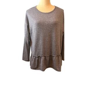 Michael Kors Peplum Ruffle Blouse Womens Large Cozy Material Long Sleeve Blue